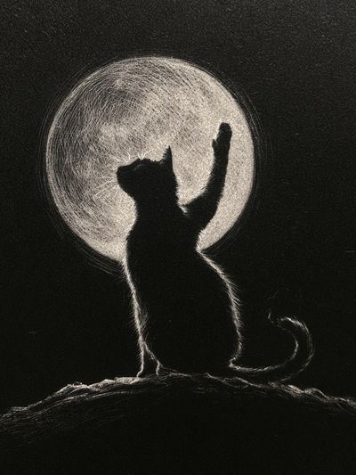 Moonlit Cat Silhouette Print.