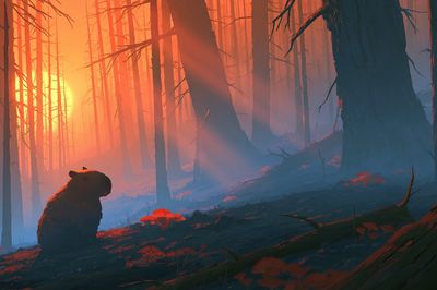 Capybara Forest Sunrise Illustration Poster.