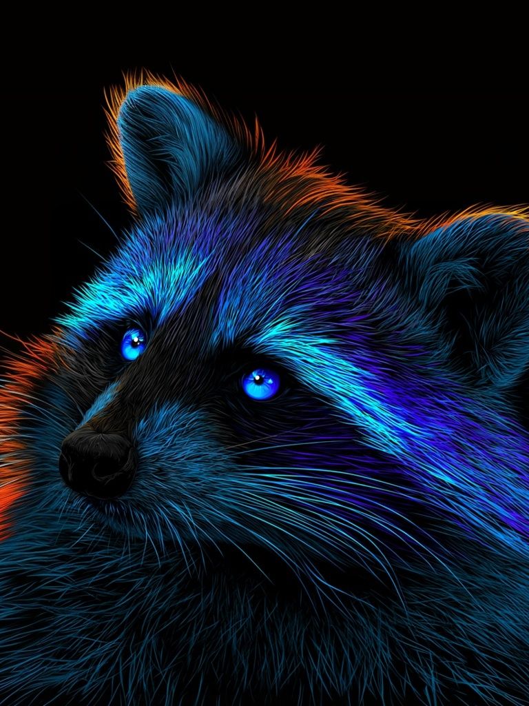 Neon Raccoon Portrait Print. poster detail