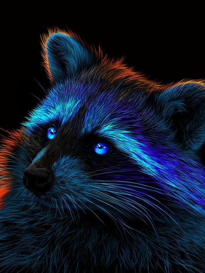 Neon Raccoon Portrait Print.