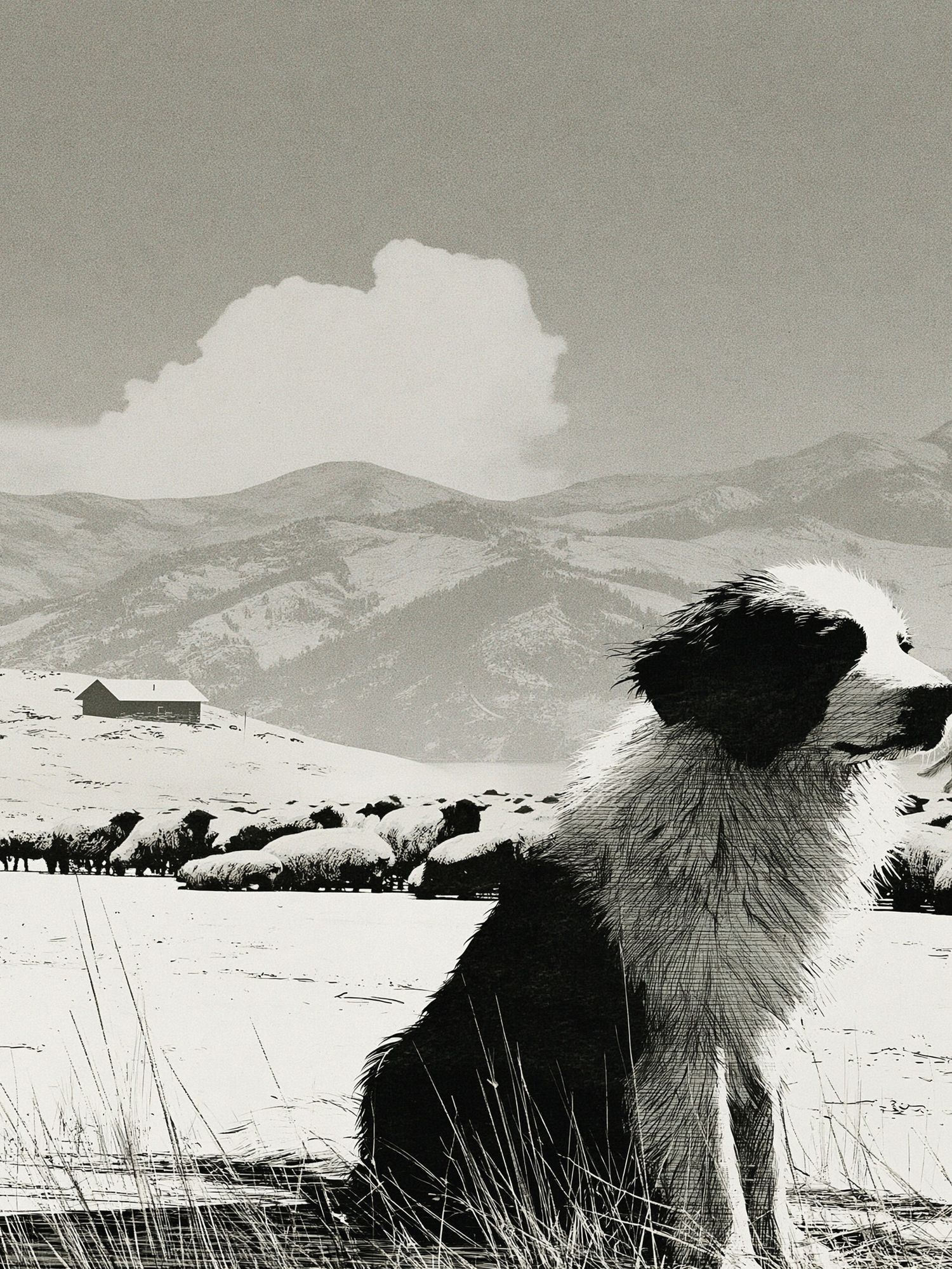 Border Collie in Snowy Mountains Print. poster — animals art