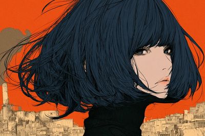 Blue-Haired Girl Cityscape Illustration Poster.