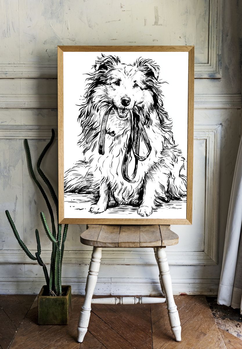Sheltie Line Art Poster. — room view 1