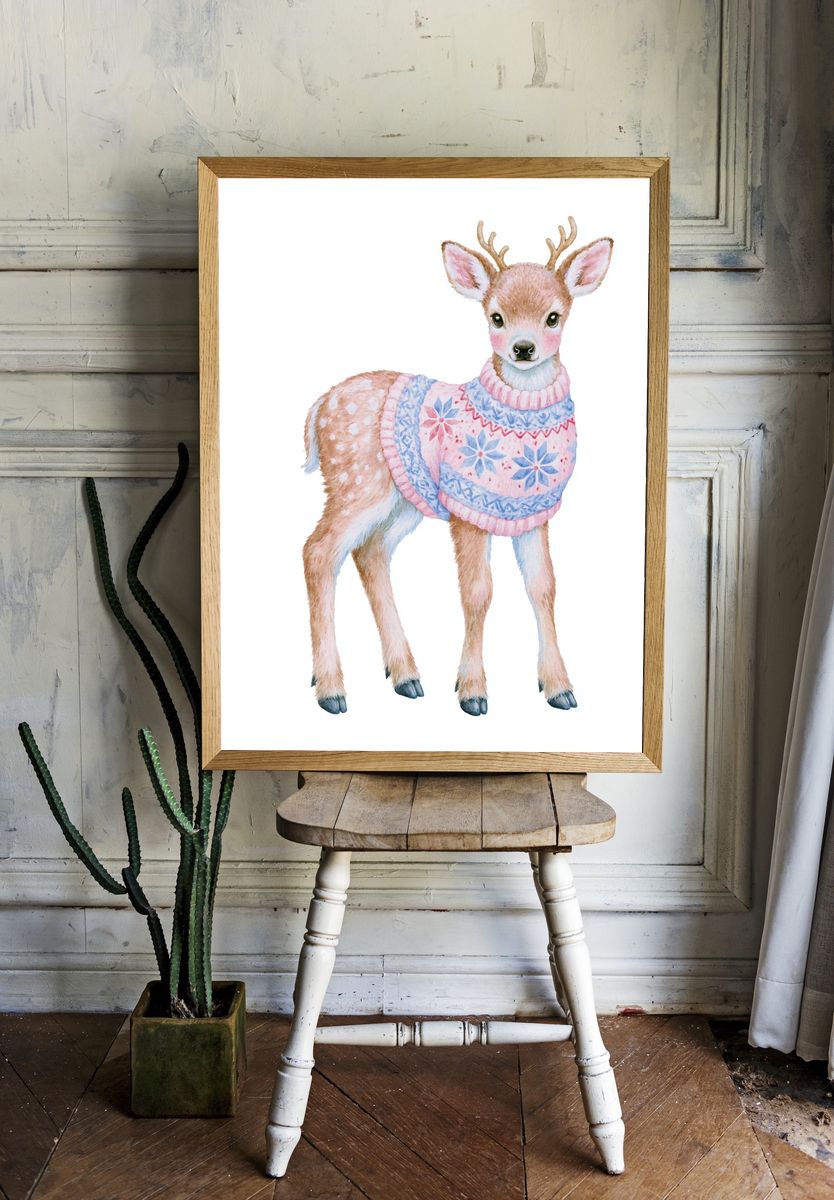 Watercolor Deer Fawn Poster. room preview