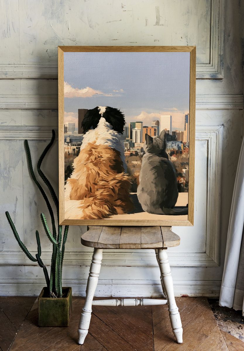 City View with Dog and Cat Poster. — room view 1