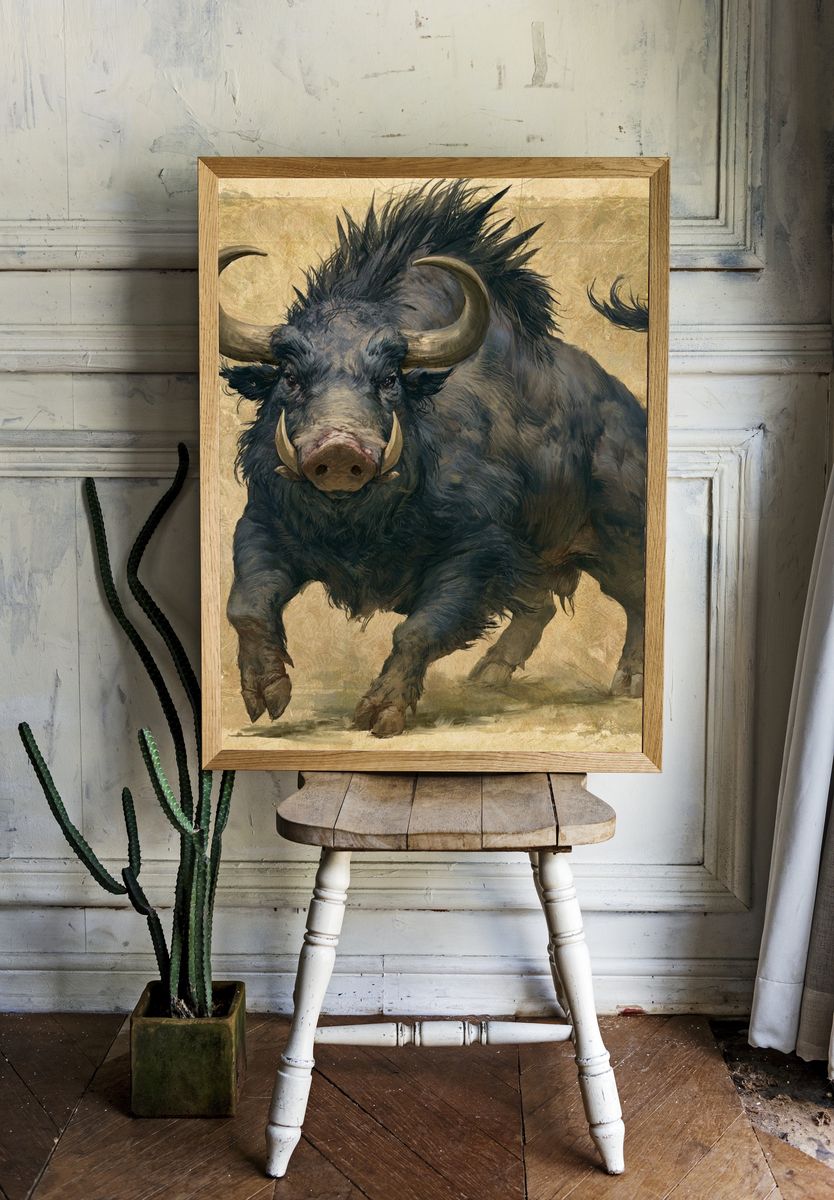 Charging Warthog Illustration Poster. room preview