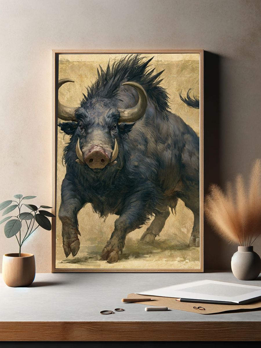 Charging Warthog Illustration Poster. — room view 2