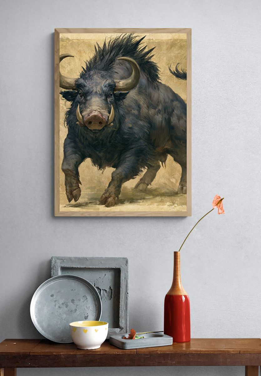 Charging Warthog Illustration Poster. — room view 3