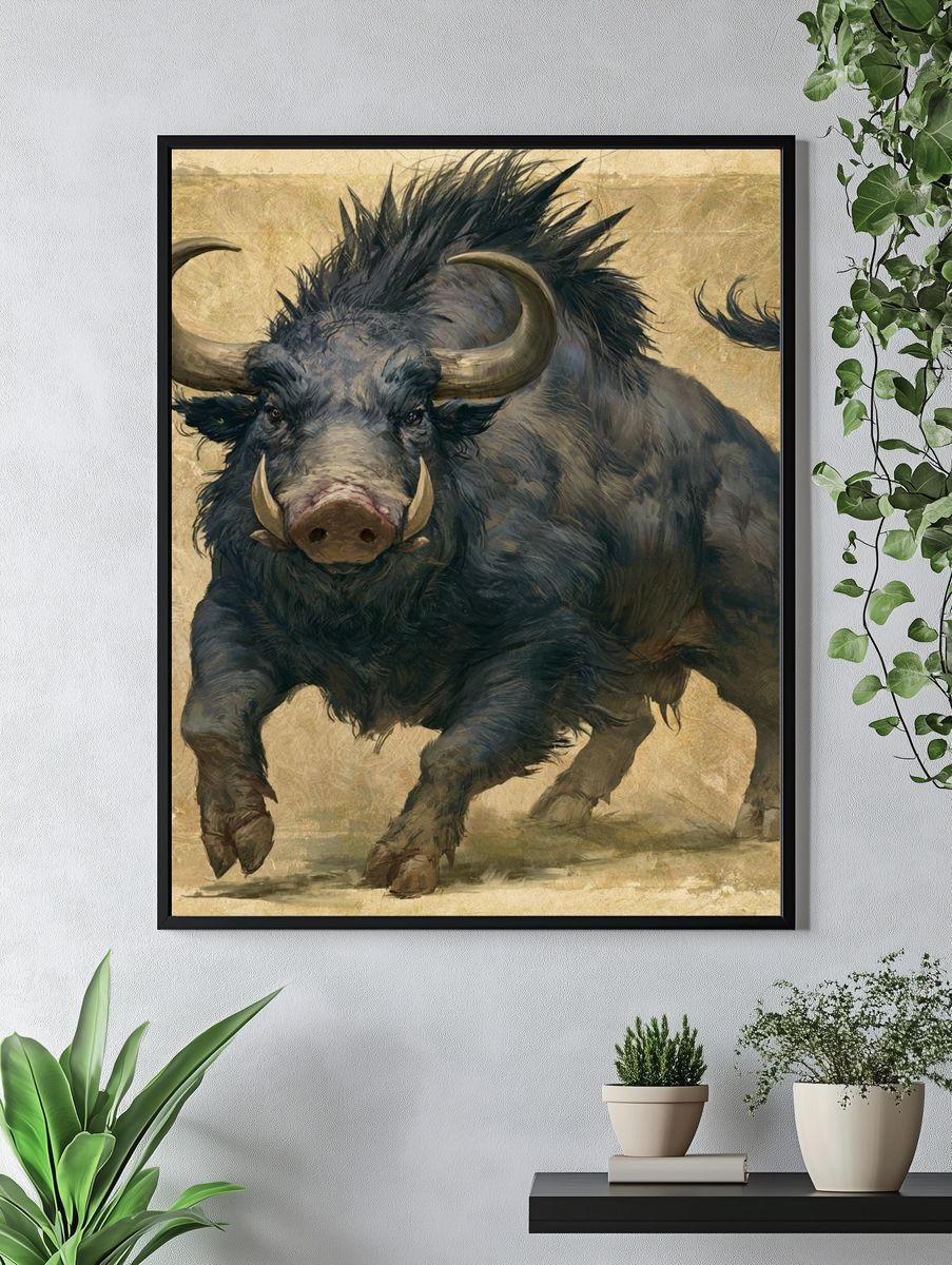 Charging Warthog Illustration Poster. — room view 4