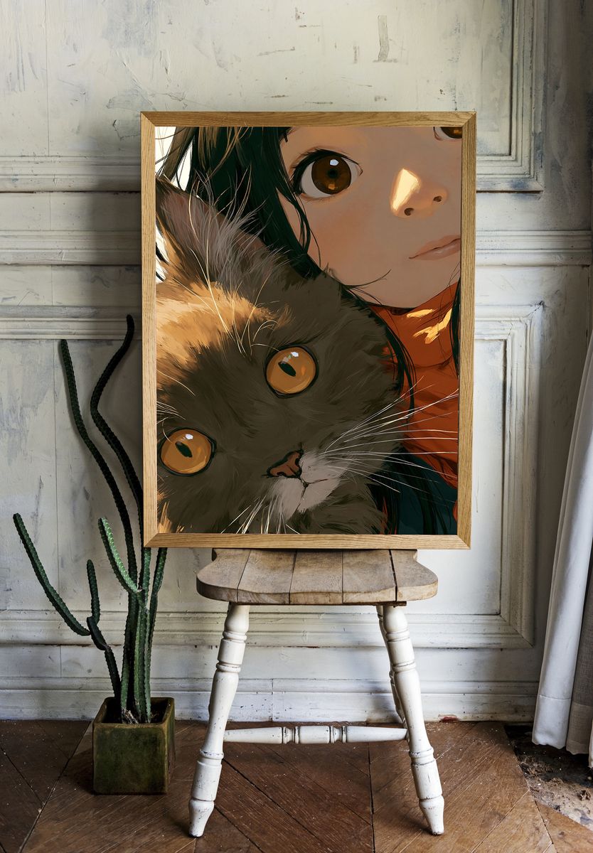 Girl and Cat Portrait Poster. room preview