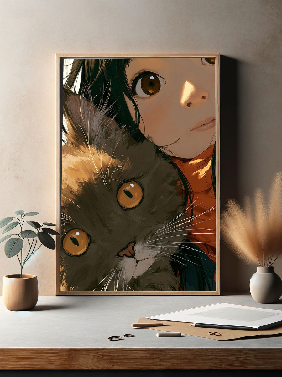 Girl and Cat Portrait Poster. — room view 2