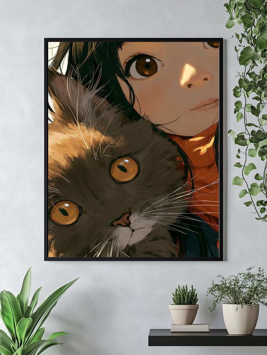 Girl and Cat Portrait Poster. — room view 4