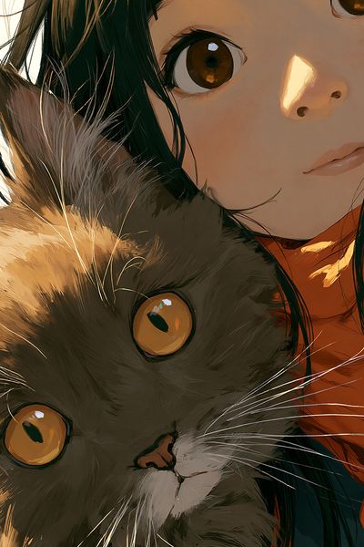 Girl and Cat Portrait Poster.