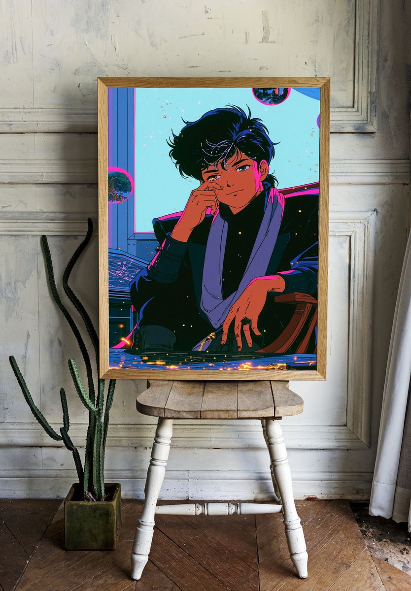 Anime Portrait Neon Poster. — room view 1