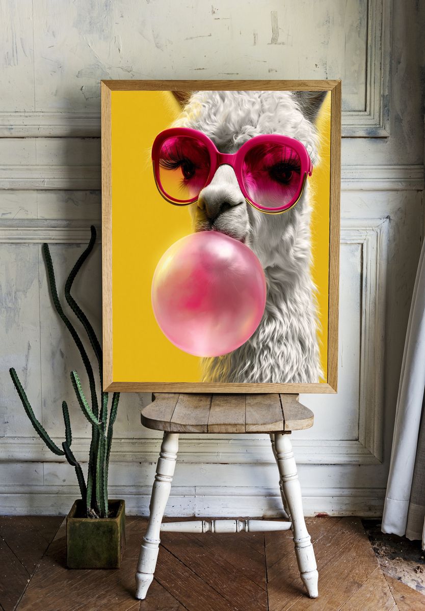 Llama Bubblegum Pop-Art Poster. room preview
