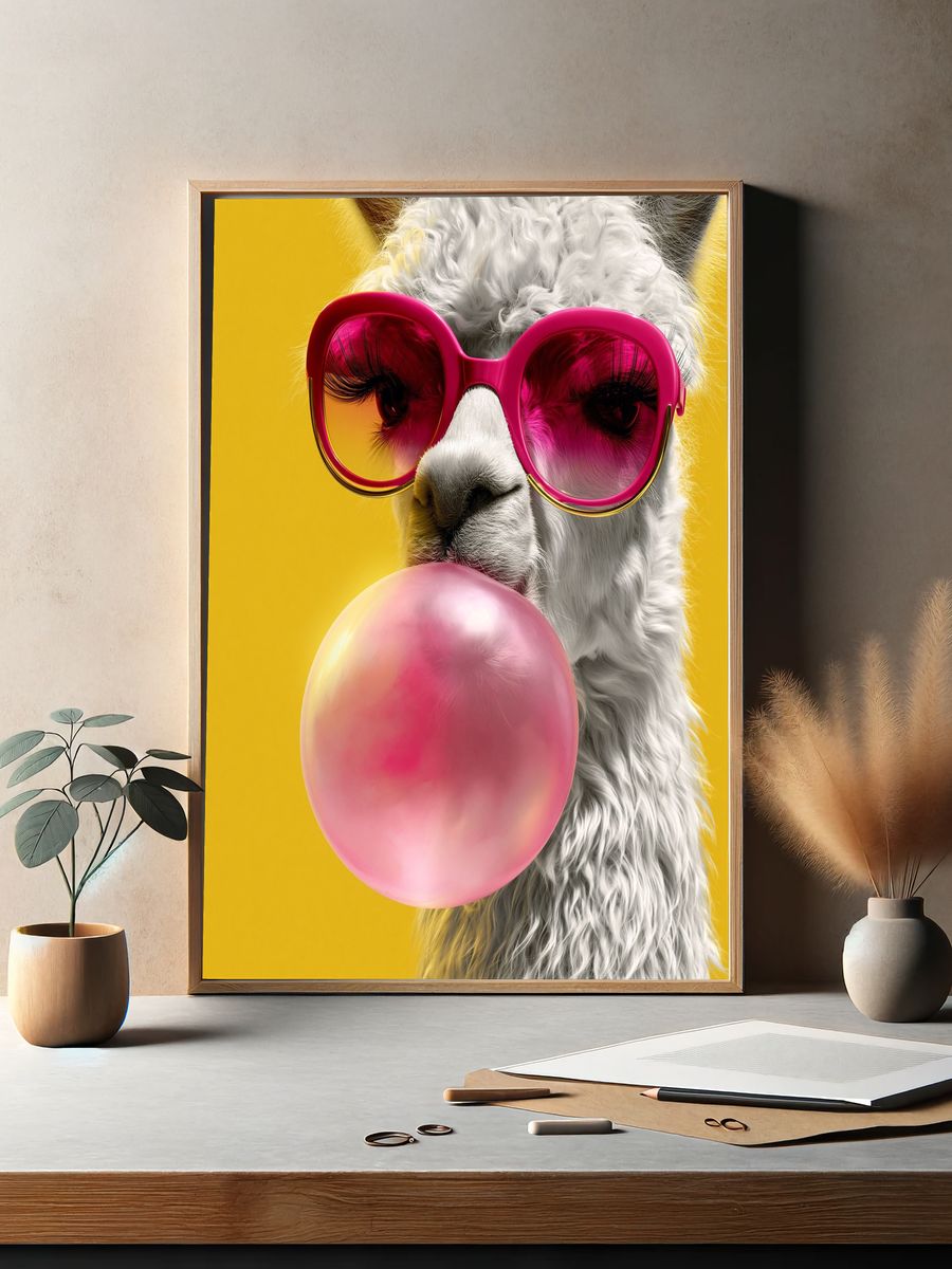 Llama Bubblegum Pop-Art Poster. — room view 2