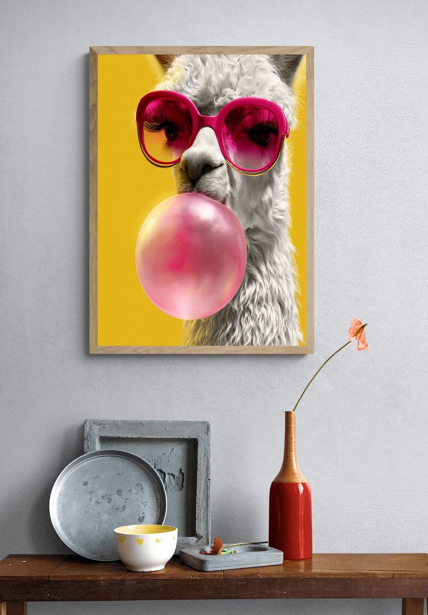 Llama Bubblegum Pop-Art Poster. — room view 3