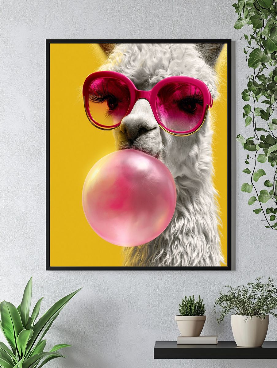 Llama Bubblegum Pop-Art Poster. — room view 4