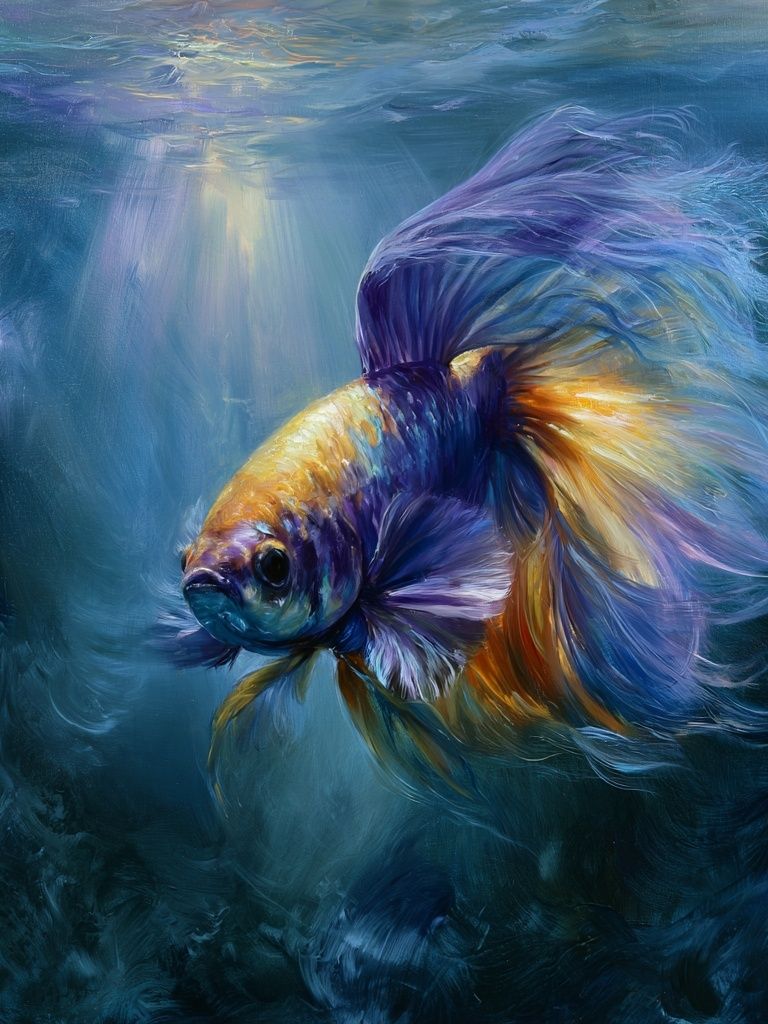 Betta Fish Underwater Illustration Poster. poster — animals art