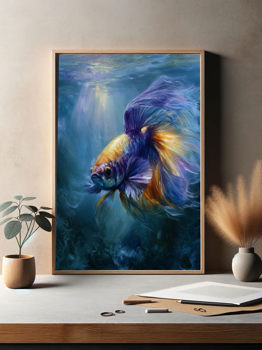 Betta Fish Underwater Illustration Poster. — room view 2