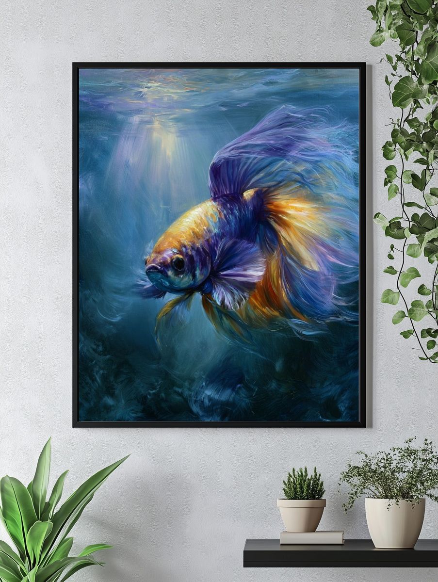 Betta Fish Underwater Illustration Poster. — room view 4