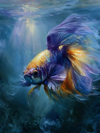 Betta Fish Underwater Illustration Poster.