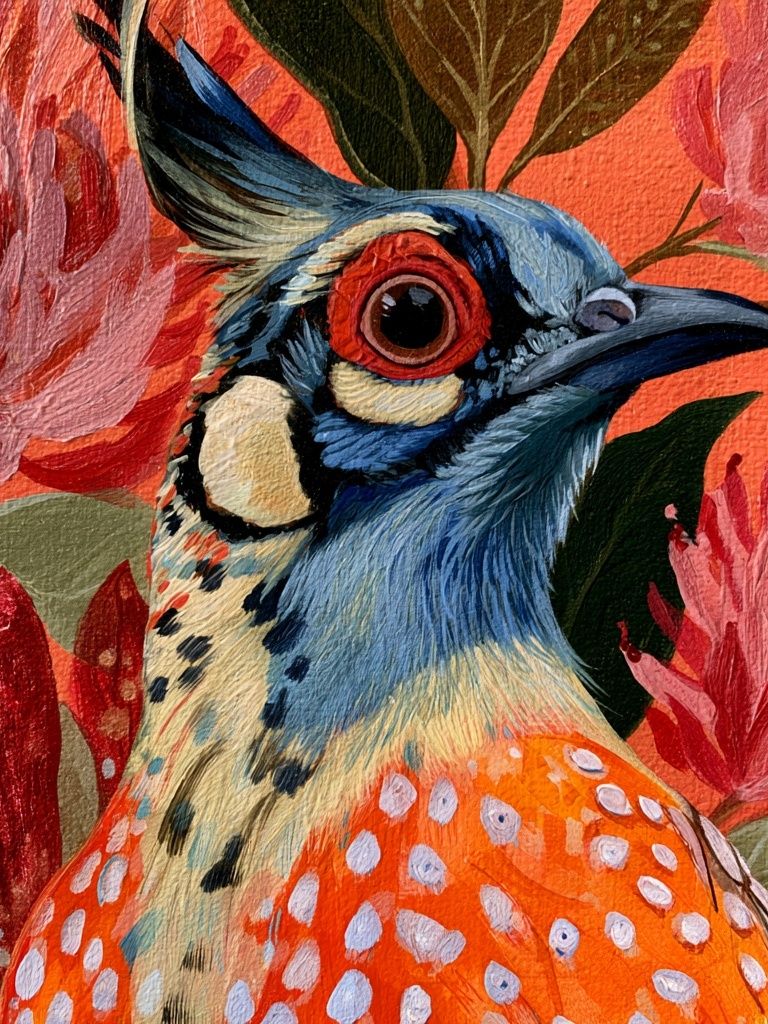Colorful Bird and Floral Illustration Poster. poster detail