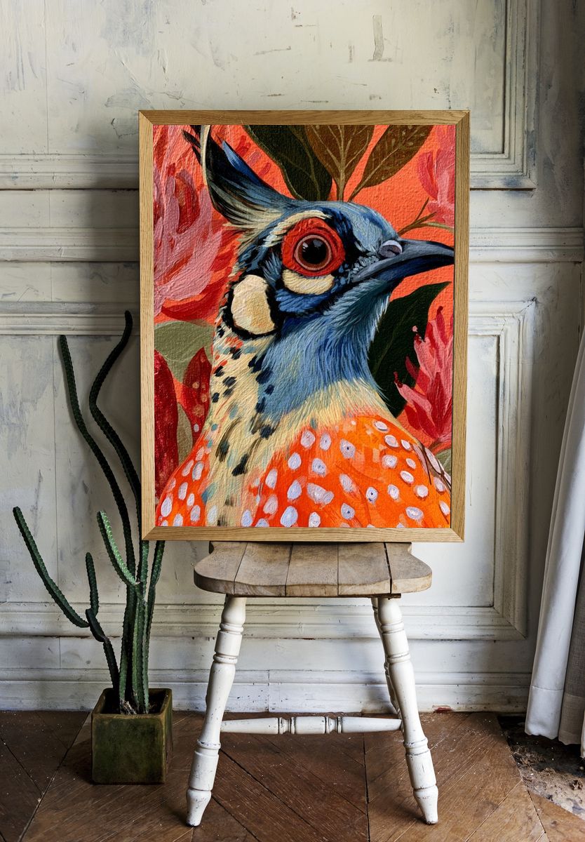 Colorful Bird and Floral Illustration Poster. room preview