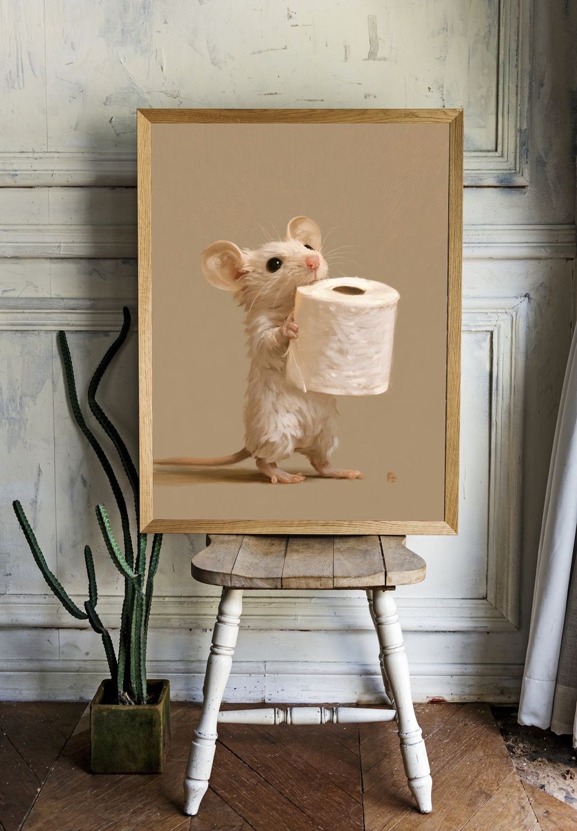 Mouse with Toilet Paper Illustration Poster. room preview