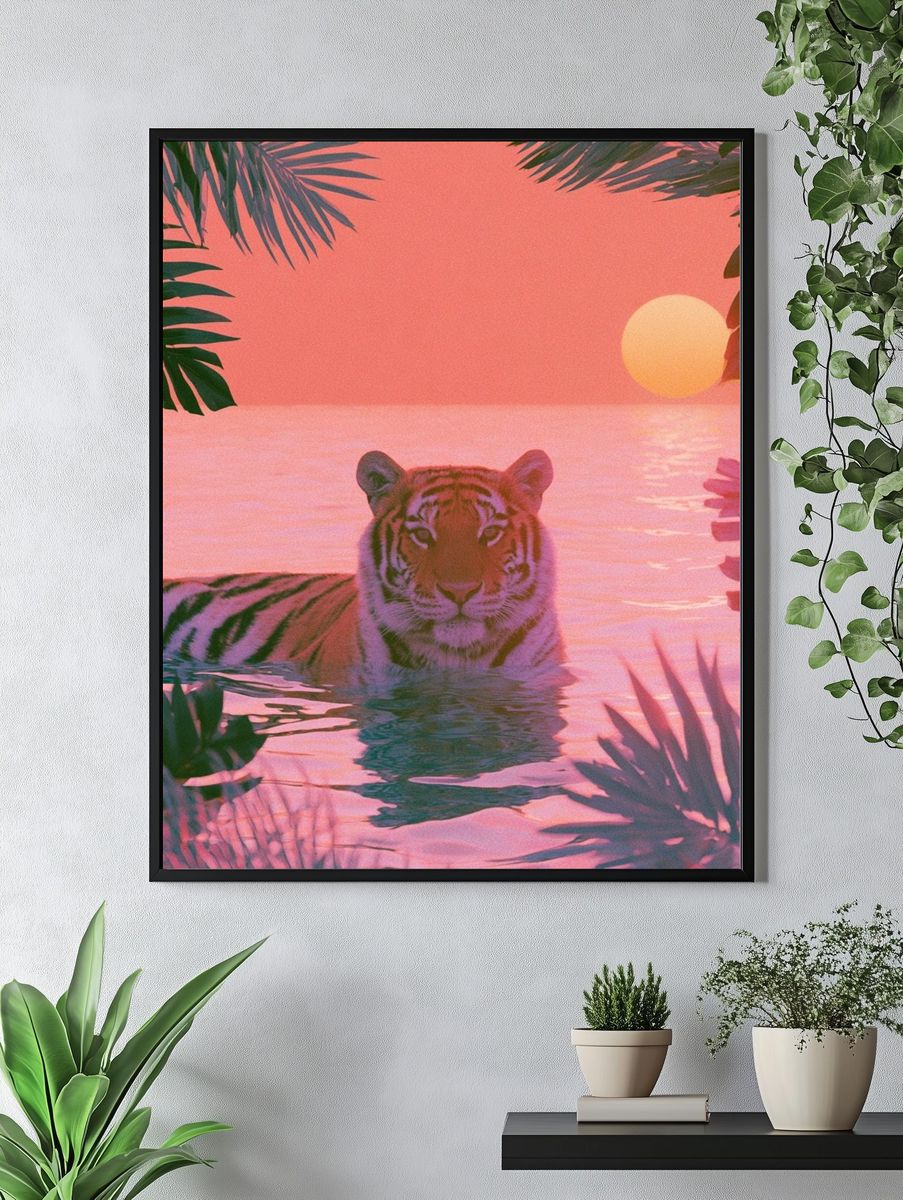 Pink Tiger Sunset Illustration Poster. — room view 4