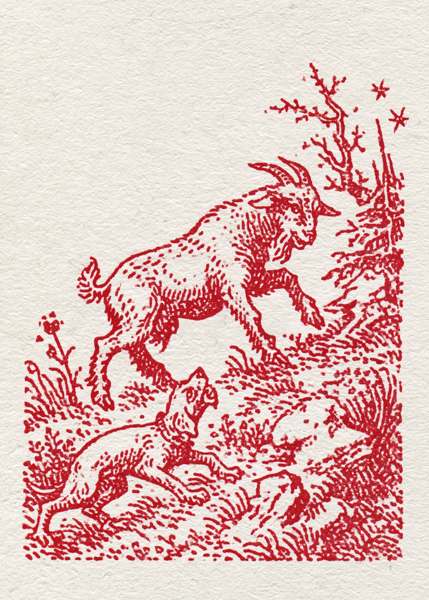 Red Goat in Meadow Illustration Poster. poster detail