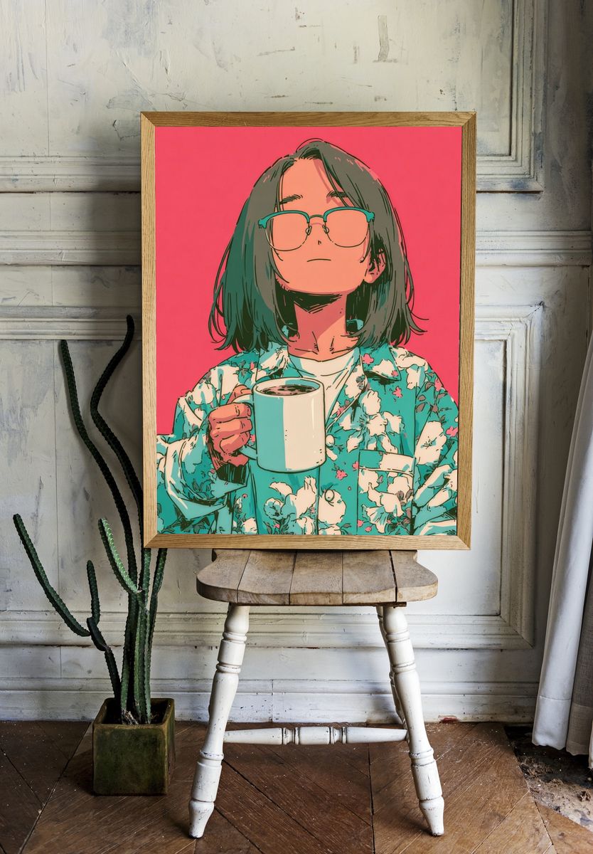 Coffee Break Portrait Illustration Poster. room preview