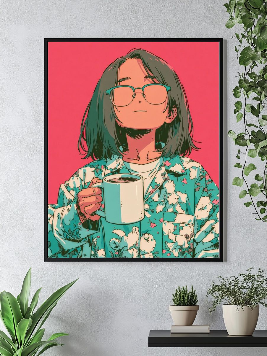 Coffee Break Portrait Illustration Poster. — room view 4