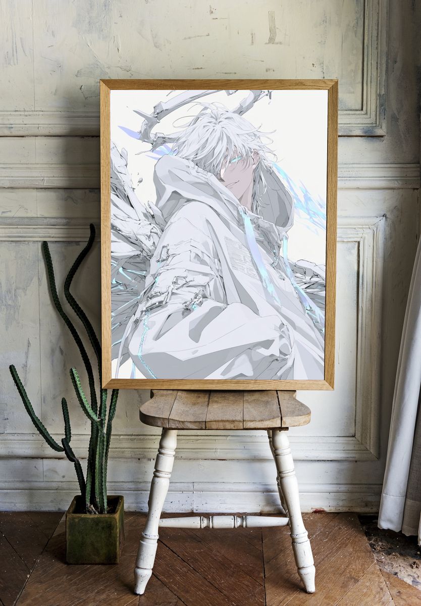 White-Haired Anime Angel Poster. — room view 1