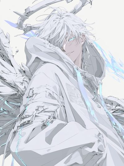 White-Haired Anime Angel Poster. poster