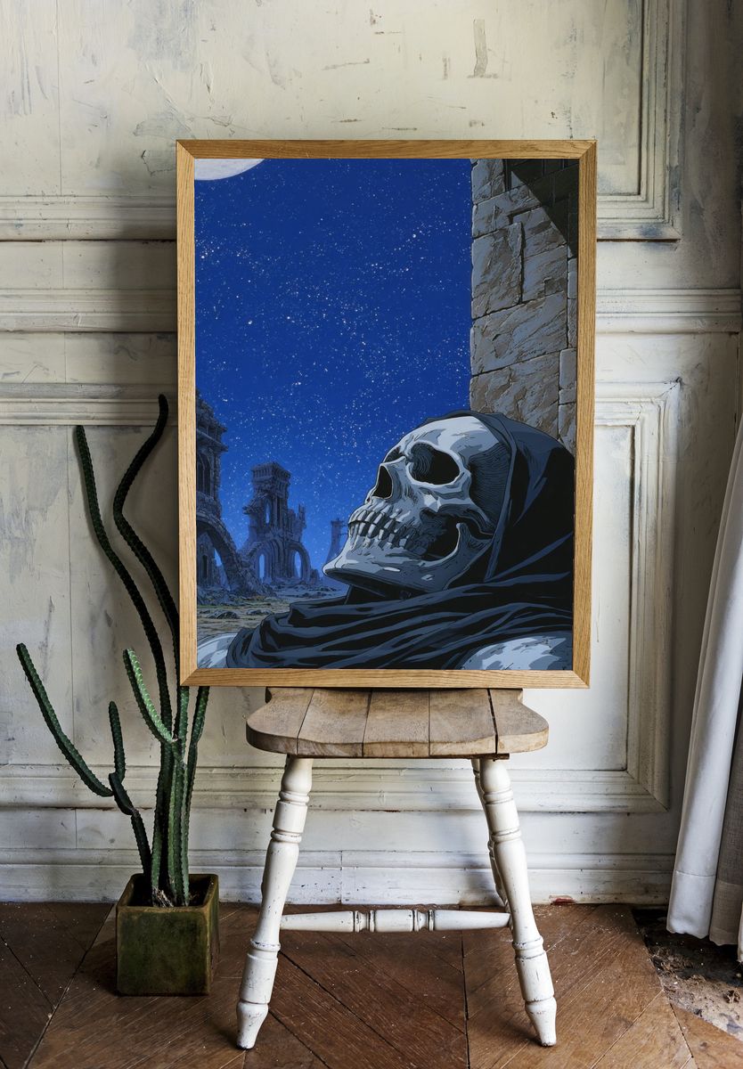 Moonlit Skull Ruins Anime Poster. room preview