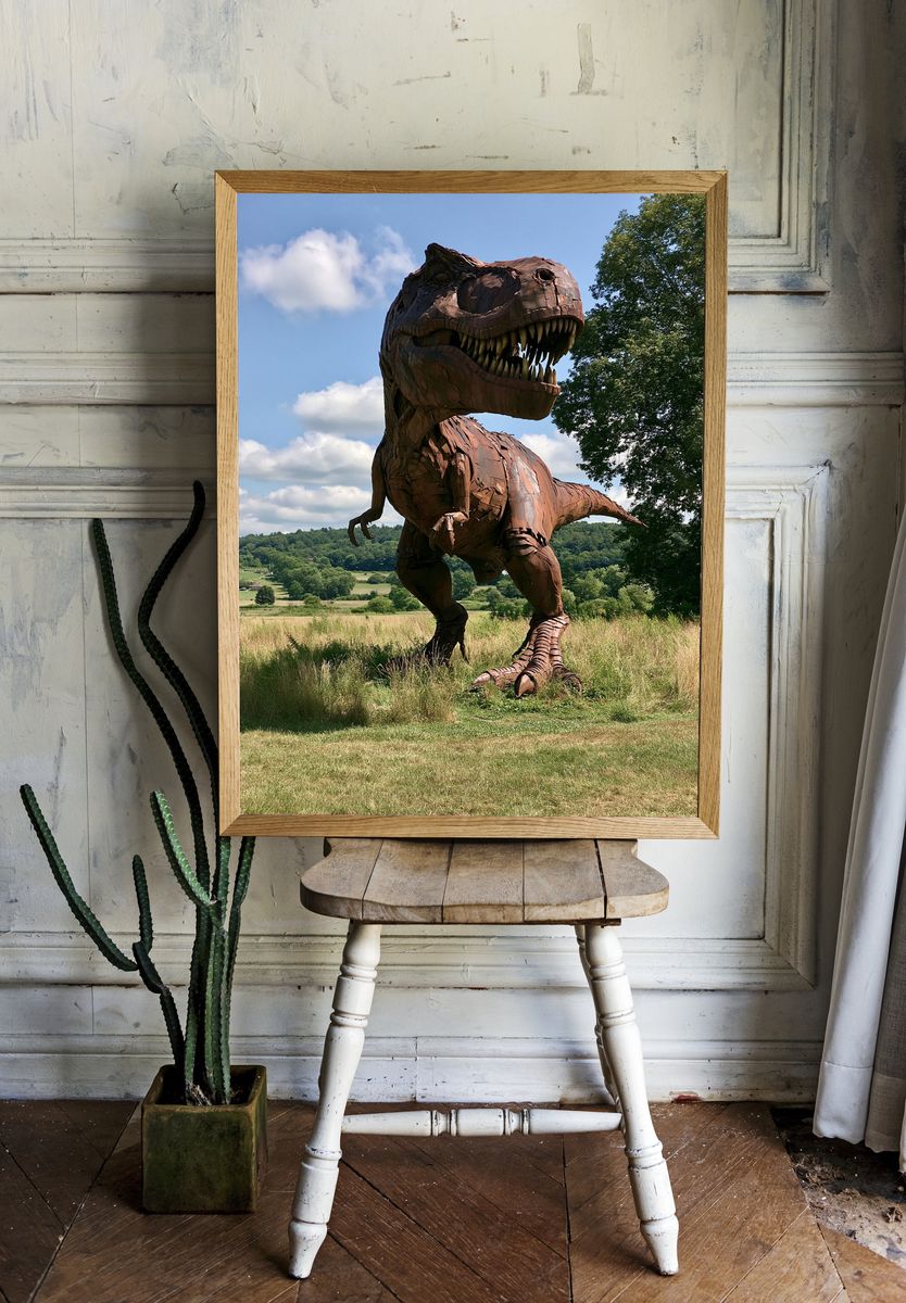 T-Rex Sculpture Landscape Print. room preview