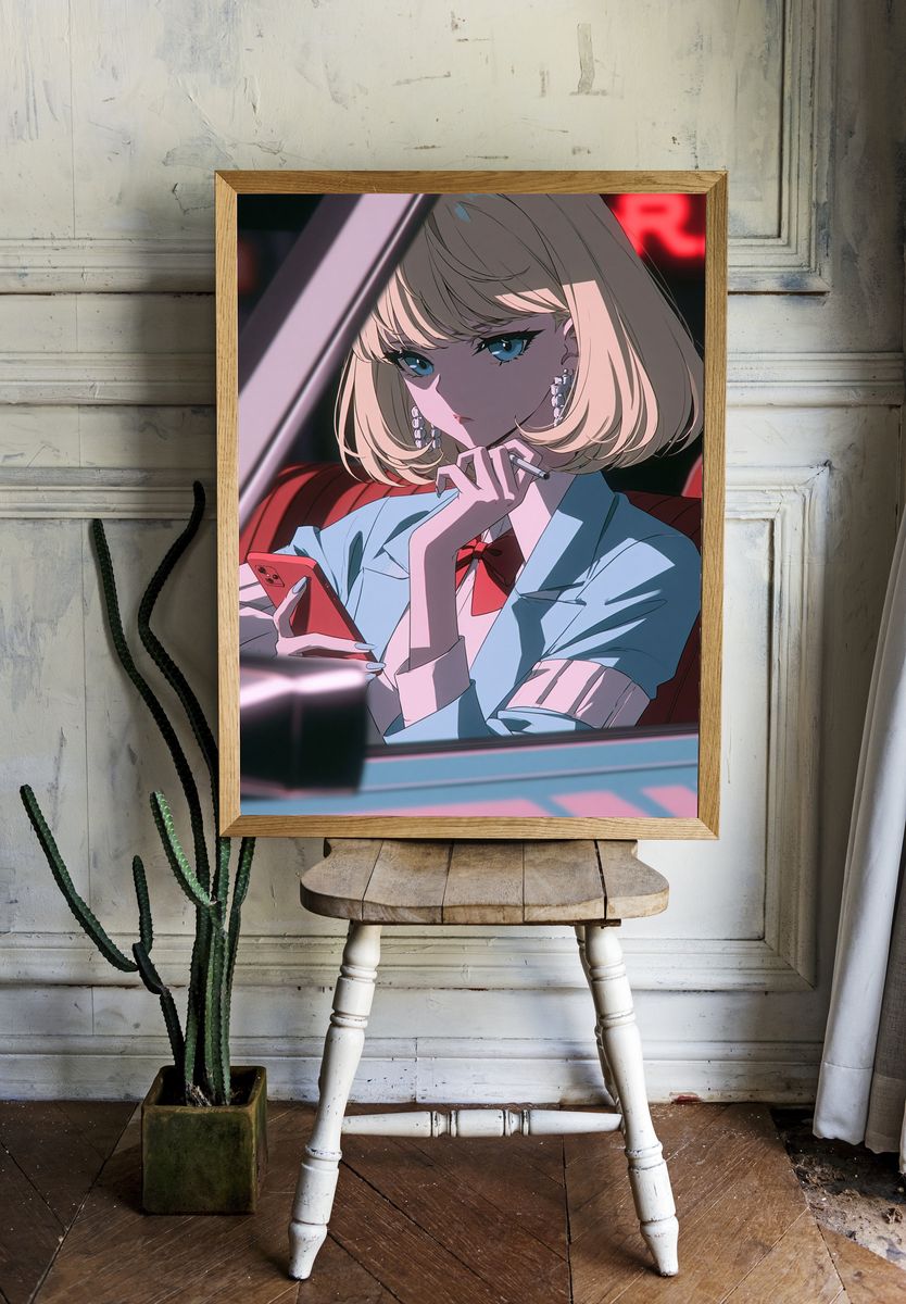 Blonde Anime Girl Portrait Print. — room view 1
