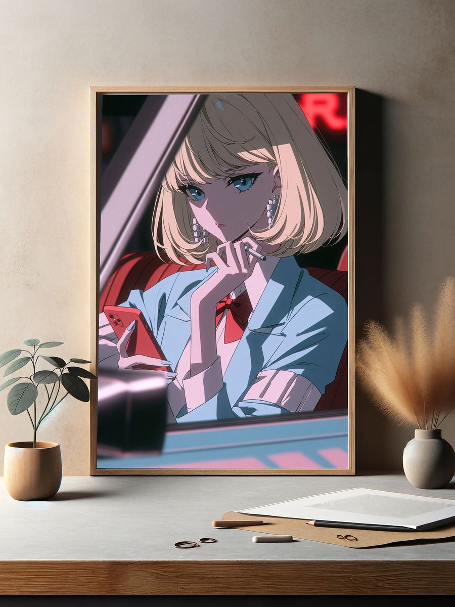 Blonde Anime Girl Portrait Print. — room view 2