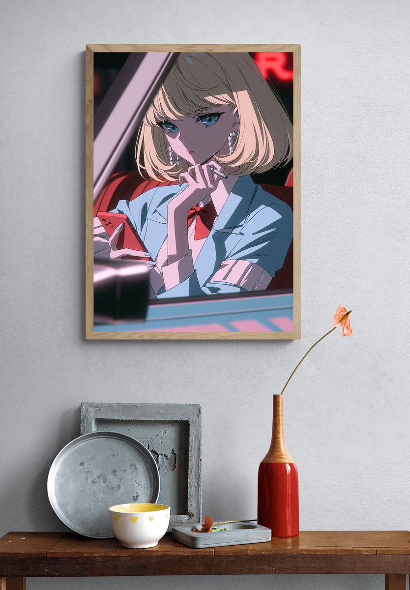 Blonde Anime Girl Portrait Print. — room view 3