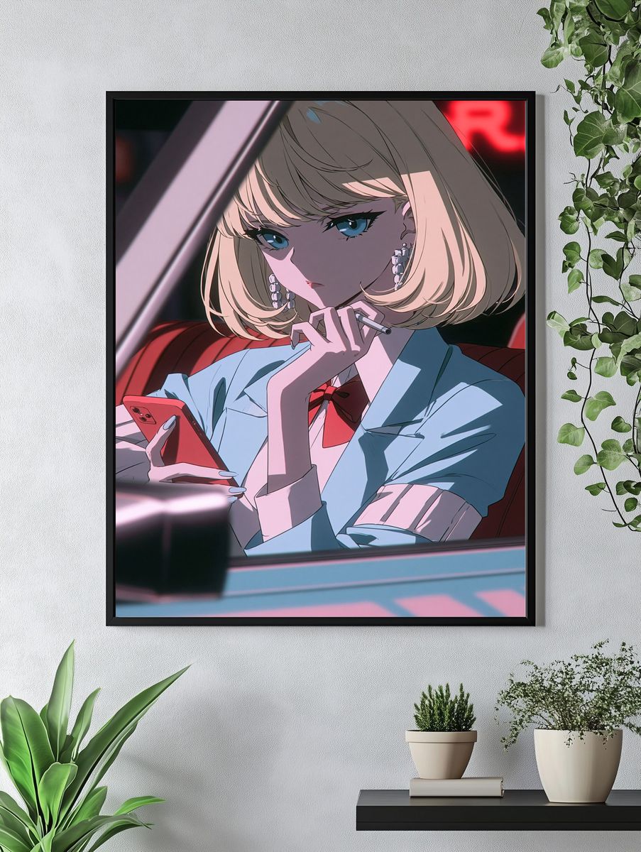 Blonde Anime Girl Portrait Print. — room view 4