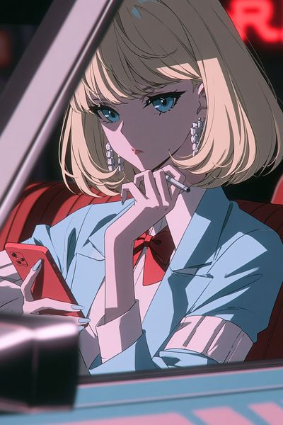 Blonde Anime Girl Portrait Print.