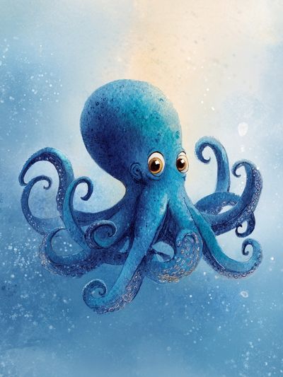 Blue Octopus Watercolor Poster. poster print