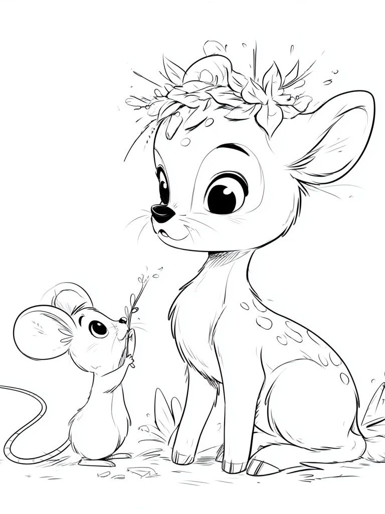Deer and Mouse Line Art Poster. poster detail