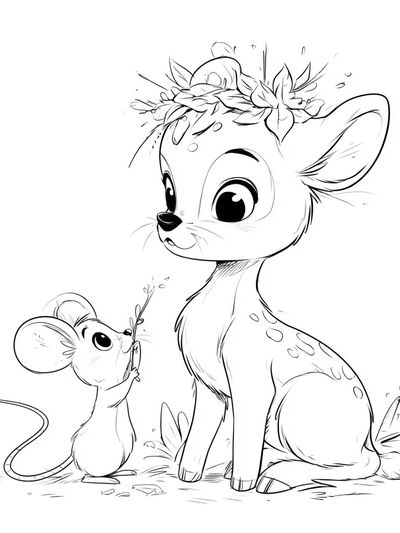 Deer and Mouse Line Art Poster.