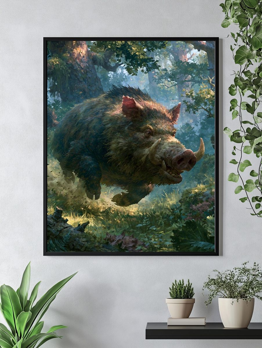 Charging Boar Forest Illustration Poster. — room view 4