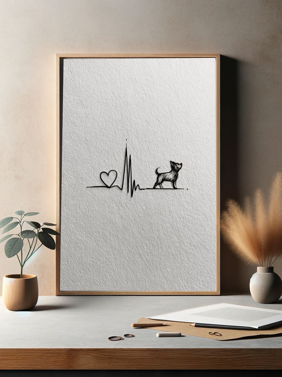 Heartbeat Dog Line Art Poster. — room view 2