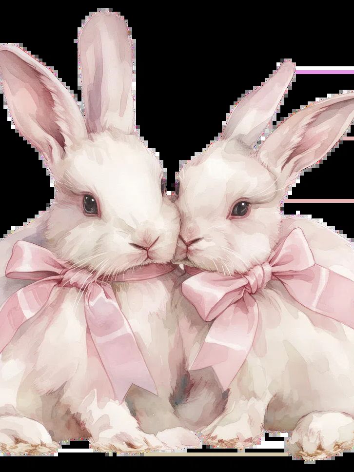 Pink Bunny Duo Watercolor Print. poster detail