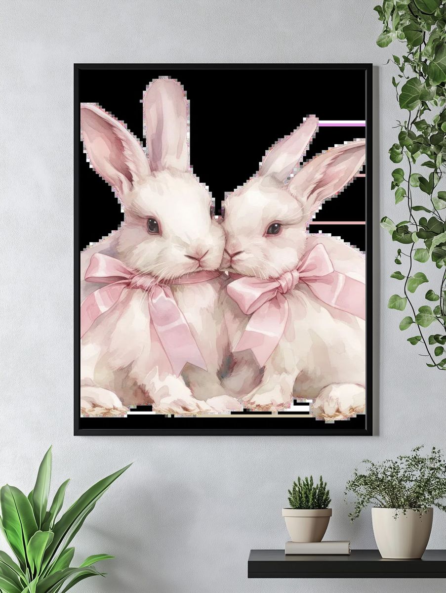 Pink Bunny Duo Watercolor Print. — room view 4