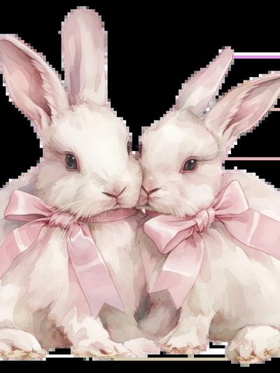 Pink Bunny Duo Watercolor Print. poster